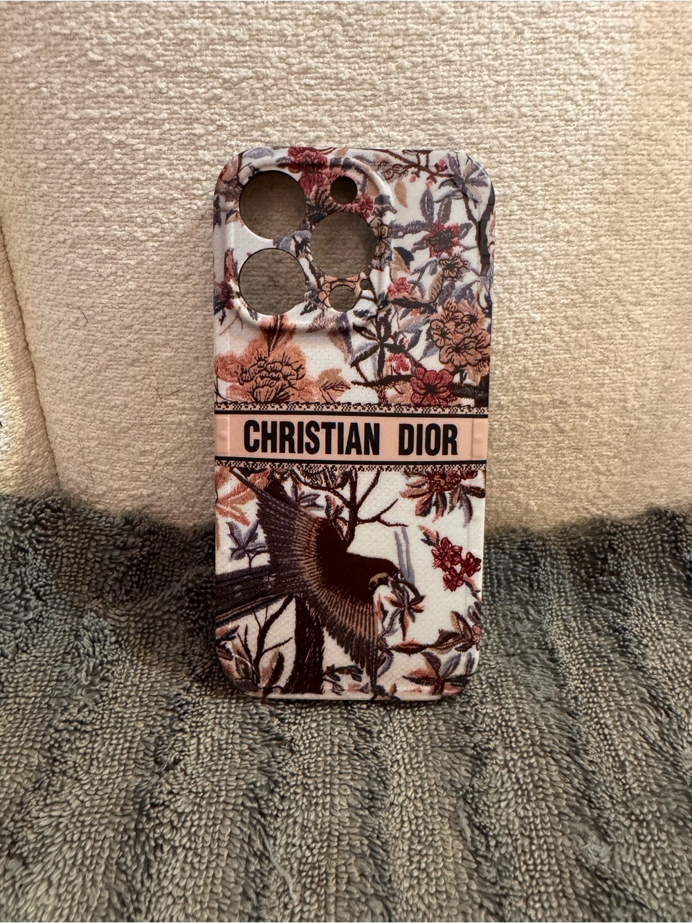 Floral & Bird Print Phone Case - Red, Brown, white
